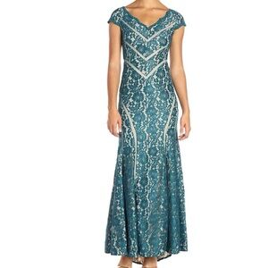 Xscape Teal Lace Maxi Dress